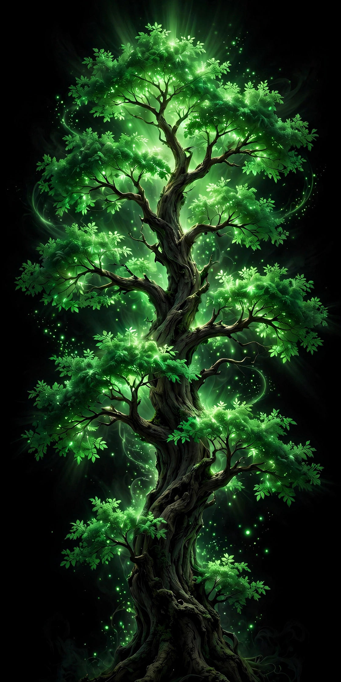 A bright green tree representing the story growing